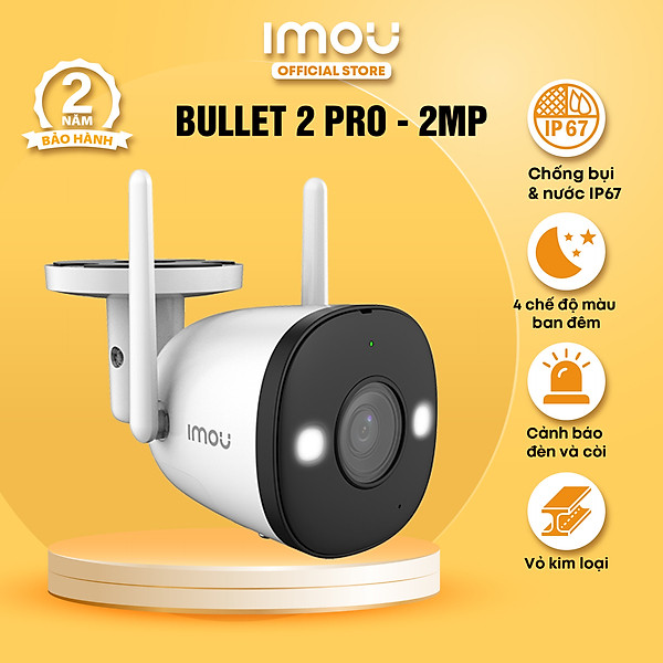 Camera Wifi Imou Bullet 2 pro (2MP) I Phát hiện con người I Tích hợp đèn còi I Đàm thoại I Hàng chính hãng