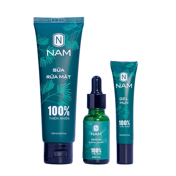 Combo Sạch Mụn Thâm Dưỡng Da Sáng Mịn NAM (Sữa Rửa Mặt 120 ml – Serum Dưỡng 20 ml – Gel Mụn 15 ml)