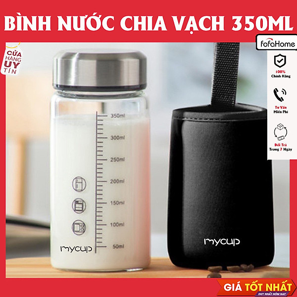 Chai Thủy Tinh Nắp Inox Có Thang Chia Vạch Chịu Nhiệt Tốt Có Lọc Chặn Trà Dung Tích 350ml Tặng Kèm Túi Giao Màu Ngẫu Nhiên