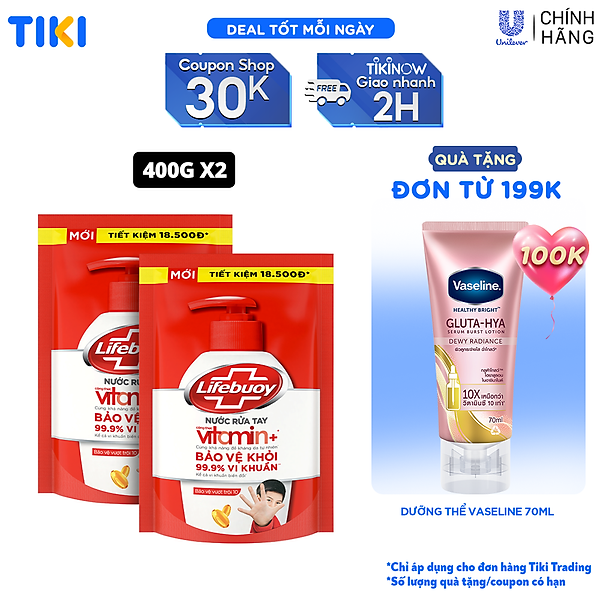 Combo 2 Nước rửa tay Lifebuoy bạc bảo vệ túi 400g