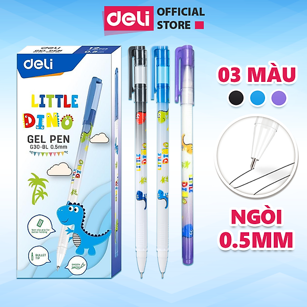 Bút gel học sinh Deli 0.5mm mực Xanh/Đen - Chất lượng mực an toàn trơn tru, thân bút trang bị đệm tay chống trượt - EG30