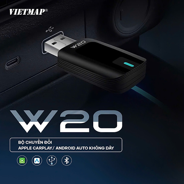 VIETMAP W20 - Thiết bị chuyển đổi CarPlay/ A.ndroid Auto không dây - Hàng chính hãng