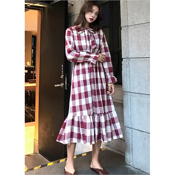 Đầm Ca Rô Nơ Cổ Thanh Lịch DN063 MayHomes