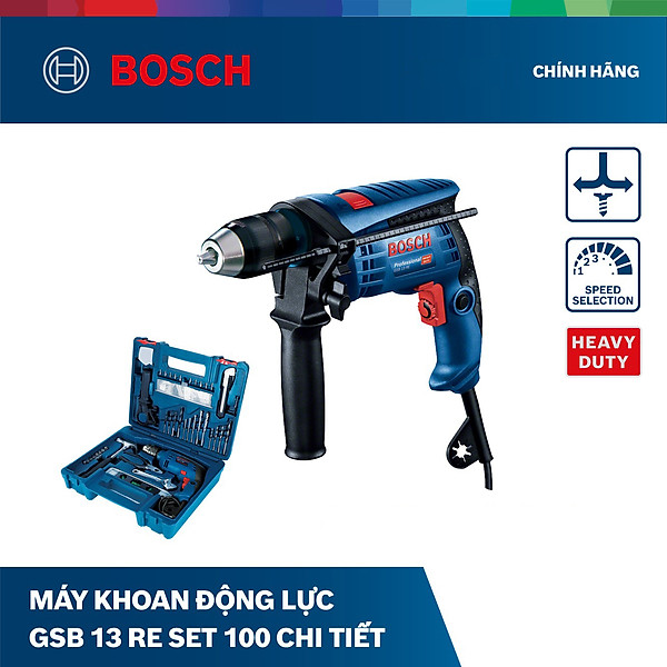 Bộ máy khoan động lực Bosch GSB 13 re set 100 chi tiết