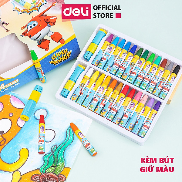 Bút sáp dầu Super Wings x Deli – thân lục giác – 12/18/24 màu - EC009-12 /EC009-18/ EC009-24