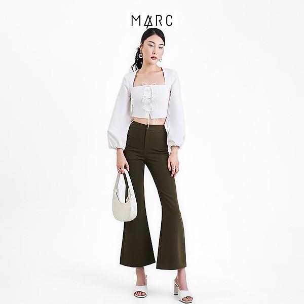 Áo kiểu nữ Marc Fashion croptop tay dài cổ vuông thắt 3 nơ trước FASH101322