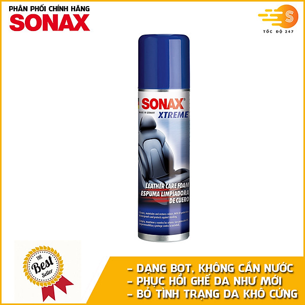 Chai xịt bọt làm sạch nhanh và dưỡng ghế da chuyên dụng Sonax 289100 250ml - Không cần nước, kéo dài tuổi thọ da, hạn chế khô cứng và bong tróc, phục hồi da cũ