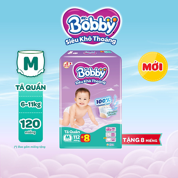 Tã quần Bobby Siêu Khô Thoáng - 100% Thoáng Khí Mega Jumbo