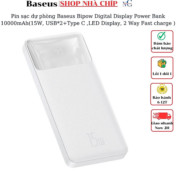 Pin sạc dự phòng Baseus Bipow Digital Display Power Bank 20000mAh ( 15W/20W, USB*2+Type C , LED Display, 2 Way Fast charge ) - Hàng chính hãng