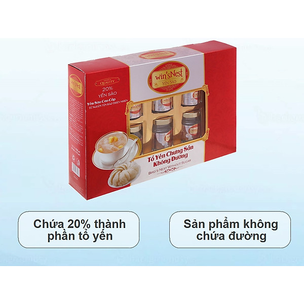 Yến Sào cao cấp win'snest Tổ Yến Chưng Sẵn Không Đường 20% (6 Lọ/Hộp) thích hợp cho mọi đối tượng đặc biệt là người ăn kiêng và tiểu đường.