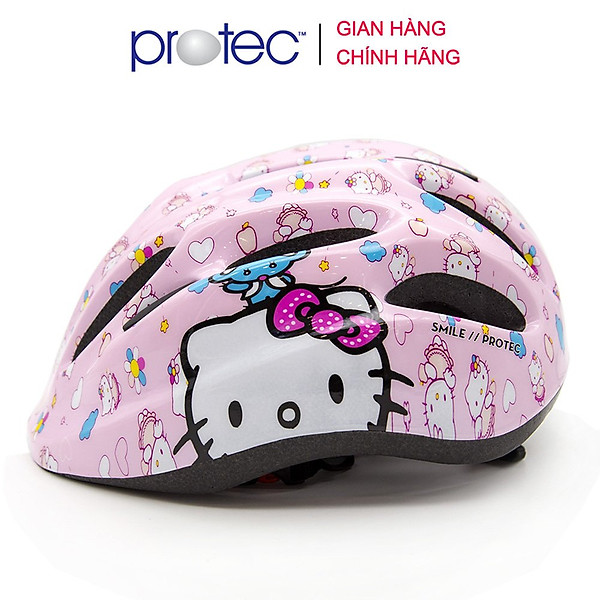 Mũ bảo hiểm xe đạp trẻ em Protec SMILE W024 họa tiết đẹp, ấn tượng cho bé gái – Hello Kitty – Hồng nhạt
