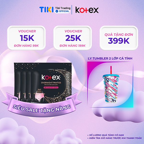 Combo 4 băng vệ sinh Kotex đêm dạng quần cỡ M/L (2 miếng/Gói)
