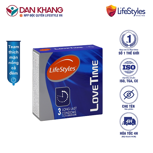 Bao Cao Su LifeStyles Love Time Cao Cấp Kéo Dài Thời Gian Hộp 3 bao