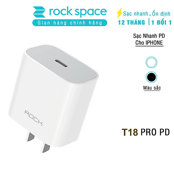 Củ sạc nhanh Rockspace T18 dành cho iphone 20W chuẩn PD, cổng ra typeC - Hàng chính hãng