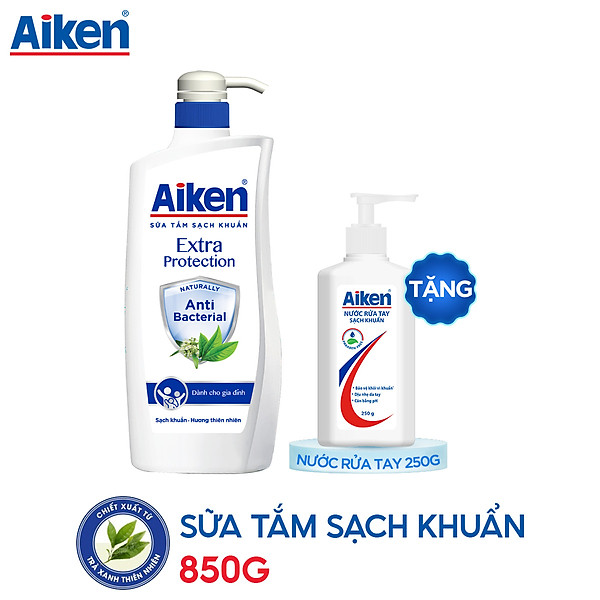 Aiken Sữa Tắm Trà Xanh/Bạc Hà 850g + Nước Rửa Tay 250g