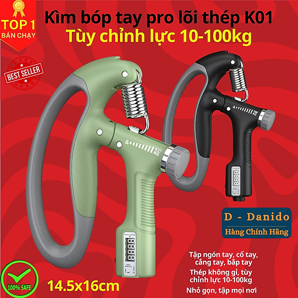 Màu Xanh Lá - Kìm Bóp Tay Pro Đếm Số Điện Tử Dụng Cụ Tập Gym Tập Cơ Bắp Cổ Tay Tại Nhà Chỉnh Lực 10-100kg Hãng Amalife