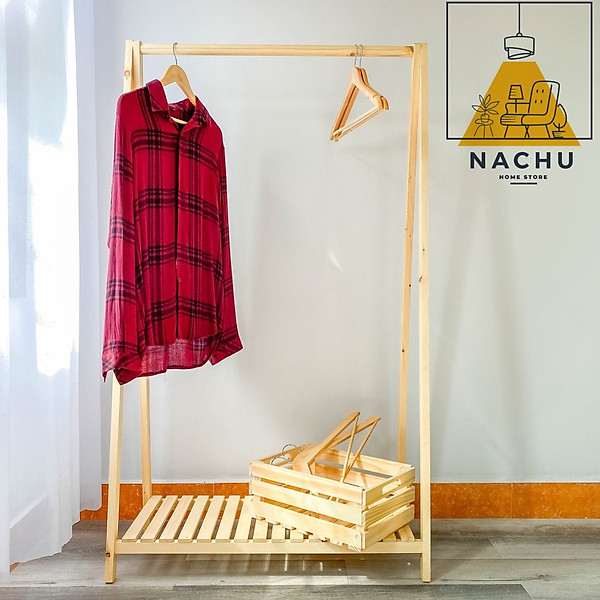 Kệ Chữ A, Giá Treo Quần Áo Gỗ 2 Tầng - Kệ Gỗ Cây Sào Treo Quần Áo Lắp Ráp Dễ Dàng - Nội Thất Phòng Ngủ - Gỗ Tự Nhiên