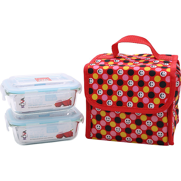 Bộ 2 Hộp Thủy Tinh Chịu Nhiệt KOVA KLOCK KV370 (2 x 370ml) Và Túi Giữ Nhiệt