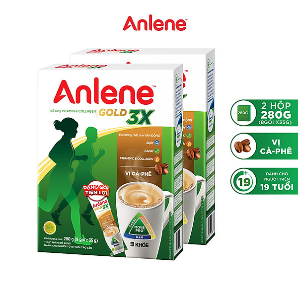 Combo 2 Sữa Bột Anlene Gold 3X vị Cà phê (Hộp giấy 280g)