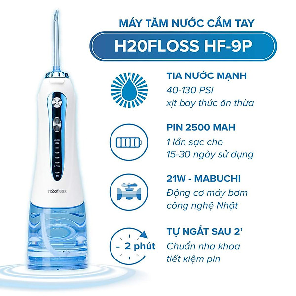 Máy Tăm Nước Cầm Tay H2OFloss HF-9P Làm Sạch Răng - Hàng Chính Hãng