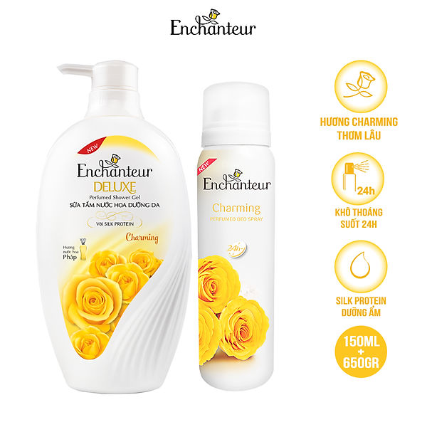 Combo Sữa Tắm Nước Hoa Dưỡng Da Charming 650G + Xịt Khử Mùi Hương Nước Hoa Charming 150ml