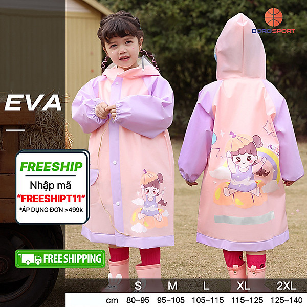 Áo mưa trẻ EM CHO BÉ TRAI BÉ GÁI CÓ CHIỀU CAO TỪ 80CM-140CM , CHẤT LIỆU eva MỀM MẠI AN TOÀN , CHỐNG THẤM , SIÊU BỀN - BORO SPORT
