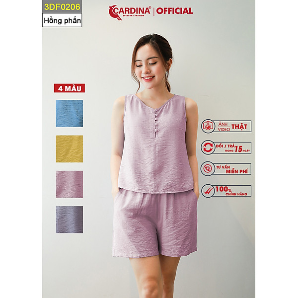 Đồ Bộ Nữ CARDINA Chất Đũi BamBoo Xước Cao Cấp Áo Sát Nách Cổ V Quần Đùi Siêu Mát 3DF02