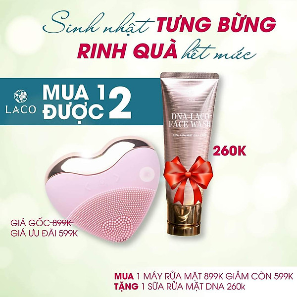 Máy rửa mặt LACO LUXURY Chính hãng tặng sửa rửa mặt dna 100ml – Làm sạch sâu, massage, nâng cơ, tan nọng cằm, đẩy tinh chất