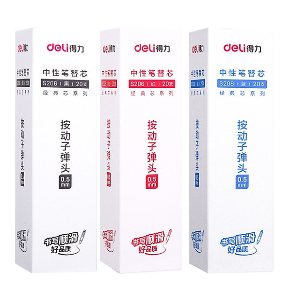Combo 1-10-20 Ngòi Ruột Bút Bi Nước Mực Gel Deli - Mực Xanh / Đen / Đỏ - Nhiều kích cỡ - Mực đều viết trơn tru sử dụng lâu dài