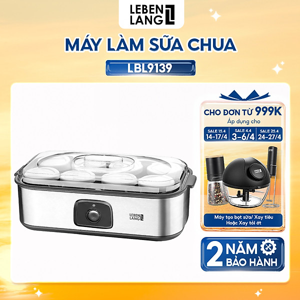 Máy làm sữa chua Lebenlang LBL9139, máy ủ sữa chua công suất 20W, dung tích 180ml, gồm 8 lọ thủy tinh, bảo hành 2 năm - hàng chính hãng