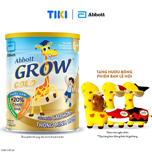 Sữa Bột Abbott Grow Gold 6+ (Lon 850g) + Tặng 1 Hươu bông lễ hội mẫu ngẫu nhiên