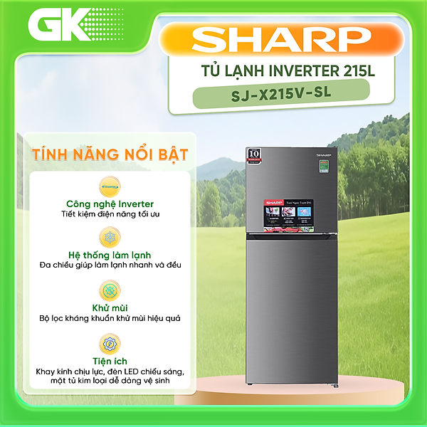 Tủ Lạnh Sharp Inverter 215 Lít SJ-X215V-SL - Hàng Chính Hãng (Chỉ giao HCM)