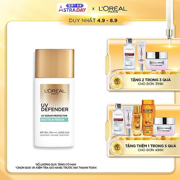 Kem Chống Nắng Mịn Nhẹ Bảo Vệ Da Chống Lão Hóa L’Oreal Paris Uv Defender 50Ml​
