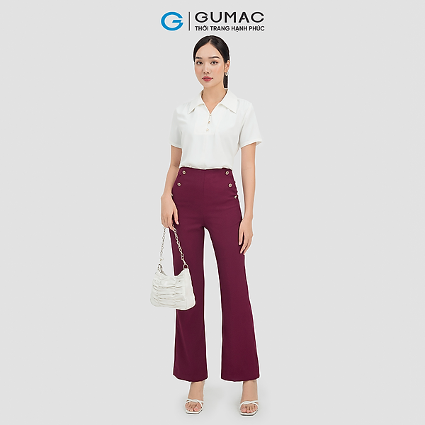 Quần tây nữ Gumac QC07009 công sở dạng xương phối đính nút