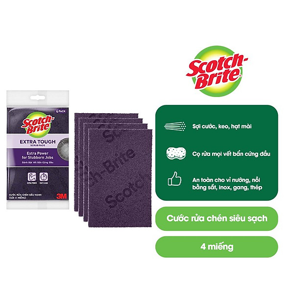 Cước Rửa Chén Siêu Mạnh Scotch Brite - Cọ rửa mọi vết bẩn cứng đầu, an toàn cho vỉ nướng, nồi inox, gang, thép