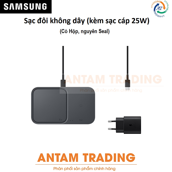 Đế sạc đôi không dây Samsung 15W (kèm củ 25W và cáp USB-C) EP-P5400 - Hàng Chính Hãng