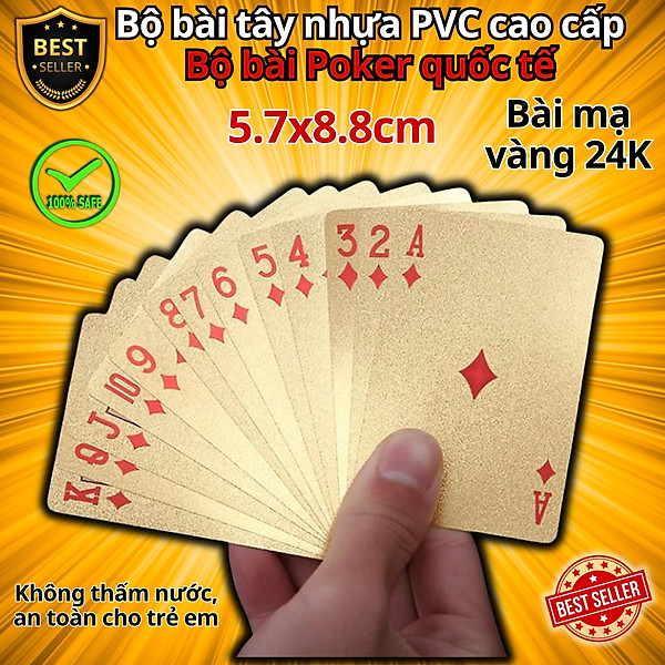 Bộ Bài PVC Mạ Vàng 24K Mạ Bạc Cao Cấp Chất Liệu Đàn Hồi, Bộ Bài Tây Poker Polieste Không Thấm Nước, Hàng Chính Hãng