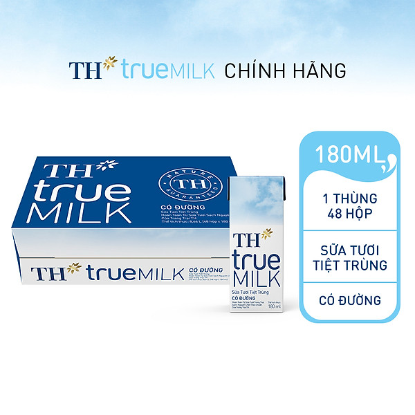 Thùng 48 hộp sữa tươi tiệt trùng TH true MILK có đường 180 ml (180 ml x 48)
