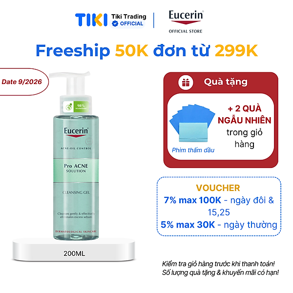 Gel rửa mặt giảm mụn Eucerin Pro Acne Cleansing Gel 200ml