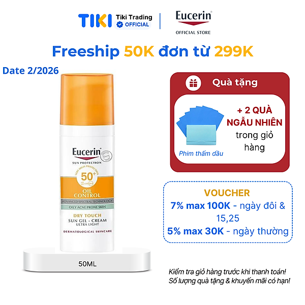 Kem chống nắng kiềm dầu & ngừa mụn Eucerin Sun Dry Touch SPF50+ 50ml