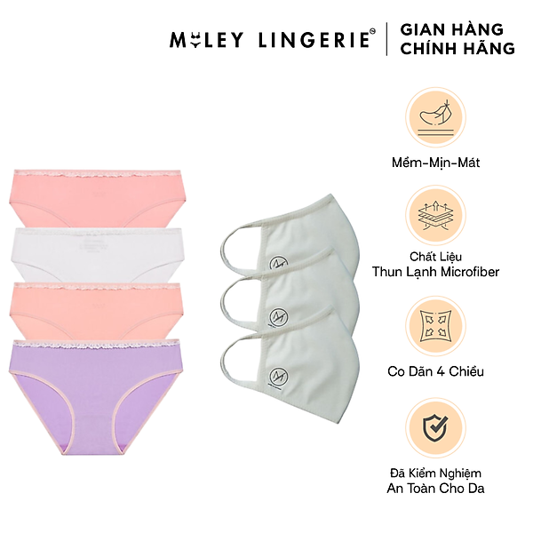 Combo 4 Quần Lót Nữ Thun Lạnh Thoáng Mát Và 3 Khẩu Trang Vải Kháng Khuẩn -
