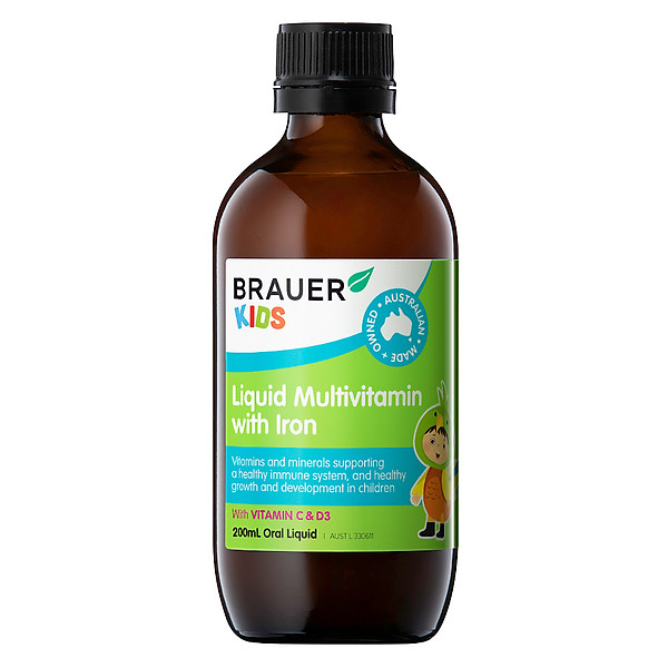 Brauer Kids Liquid Multivitamin with Iron - Bổ sung vitamin tổng hợp và sắt cho trẻ 3 tuổi (200ml)
