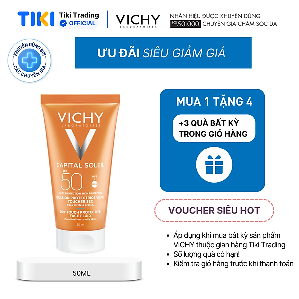 Kem chống nắng SPF 50 UVA+UVB Vichy Capital Soleil Mattifying Dry Touch Face Fluid 50ml