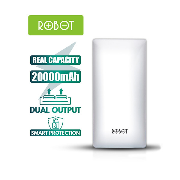 Pin sạc dự phòng 20000mah ROBOT RT20 thiết kế nhỏ gọn 1 cổng USB và 1 cổng Micro/Type-C tặng dây sạc Micro – Hàng chính hãng