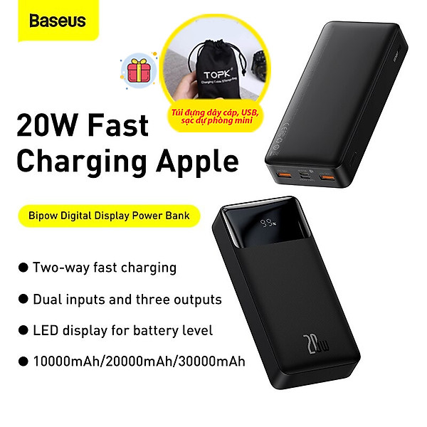 Pin sạc dự phòng Baseus dung lượng 10000mAh, công suất 20W, màn hình LED