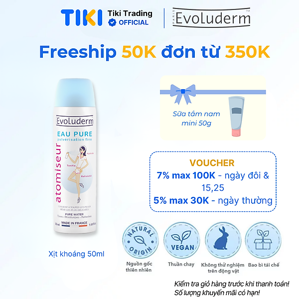 Xịt khoáng dưỡng ẩm, làm dịu và bảo vệ da Evoluderm Atomiseur Eau Pure