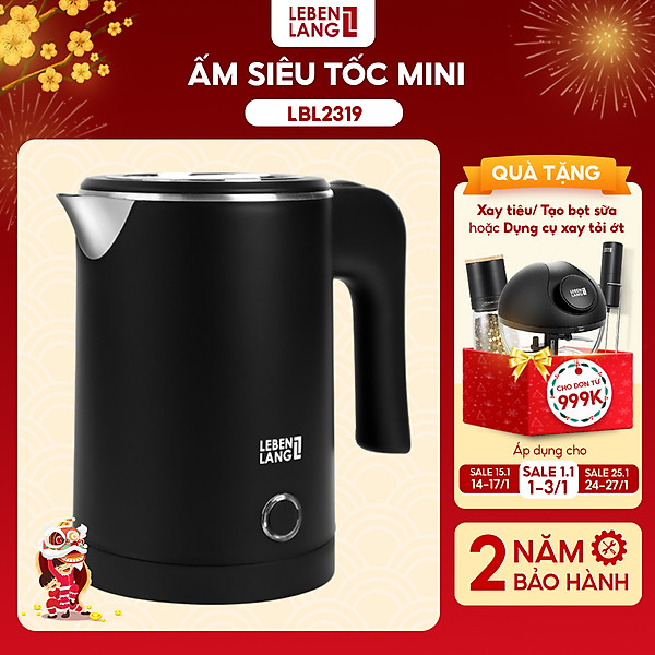 Ấm siêu tốc mini Lebenlang LBL2319, công suất 600W, sôi nhanh trong 4 phút, nhỏ gọn, dễ mang đi du lịch, bảo hành 2 năm - hàng chính hãng