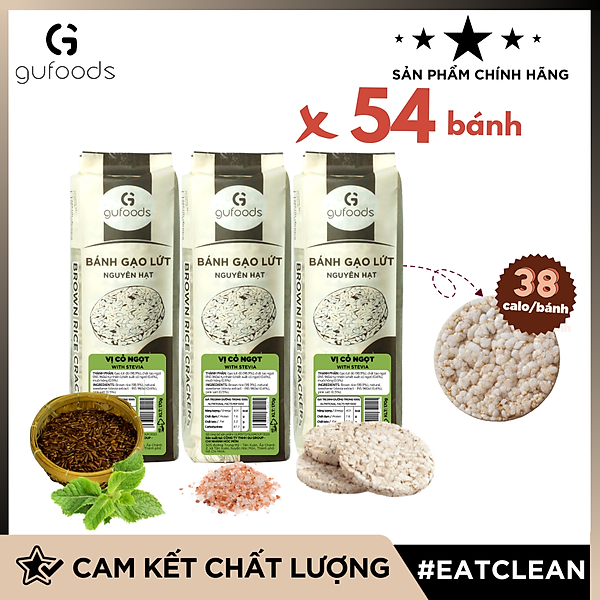 Bánh gạo lứt nguyên hạt ăn kiêng GUfoods (Gói 510g=54 bánh) - Không chiên dầu, Phù hợp Eat clean, Ăn vặt healthy, Thực dưỡng, Tập Gym, Giảm cân