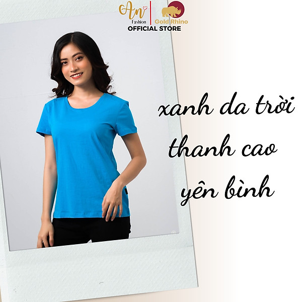Áo Thun Nữ T-shirt Cổ Tròn Màu DA TRỜI Chất Liệu 100% Cotton Thoáng, Mát, Mềm, Nhẹ - Gold Rhino