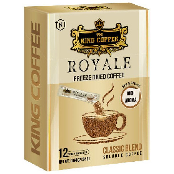 KING COFFEE ROYALE CLASSIC BLEND cà phê sấy lạnh tiên tiến nhất Hộp 12 gói 24g ( 2g/1stick) - Giữ trọn hương vị nguyên bản
